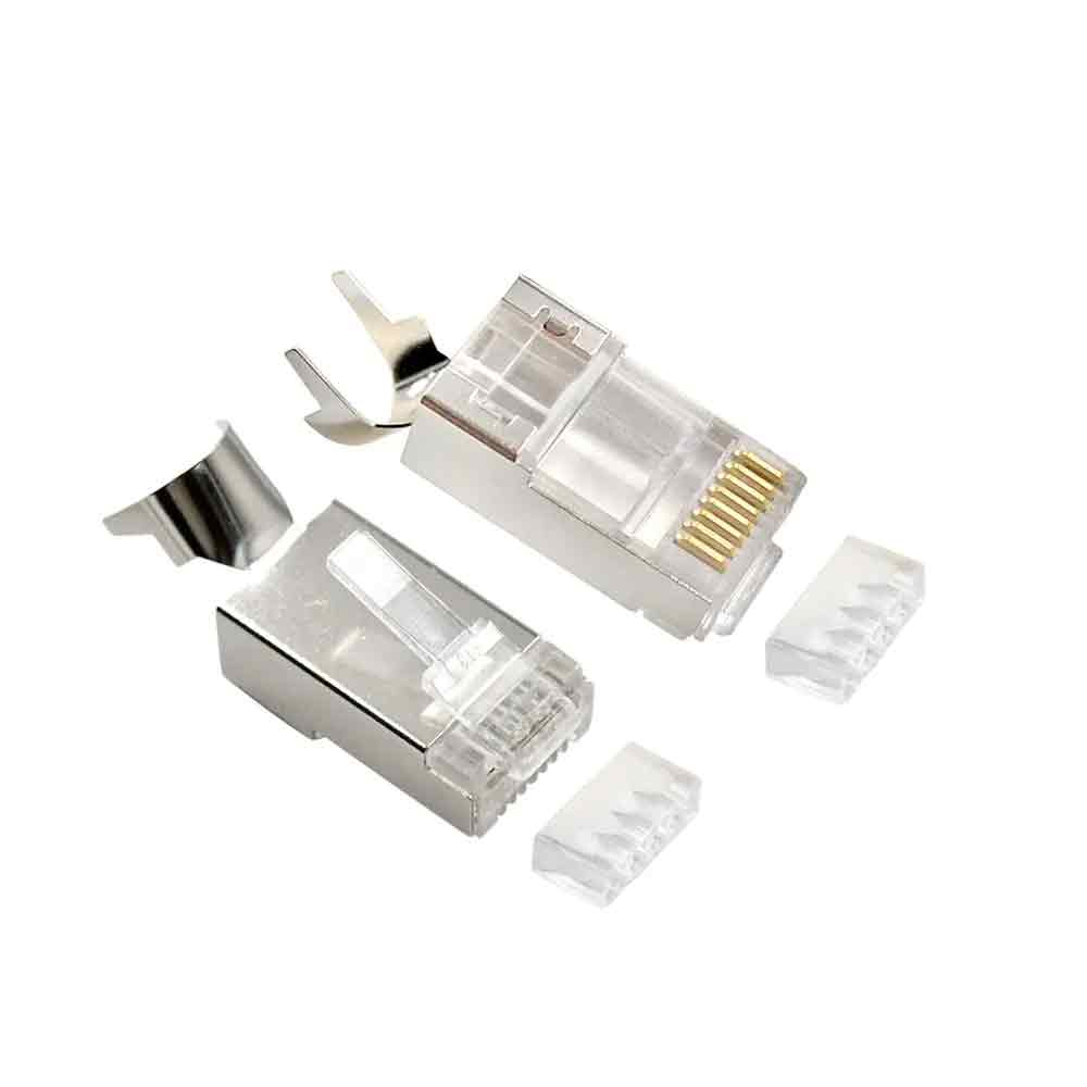 BOXNUBE RJ45 Cat7 Cat6A Crimping Connectors 8P8C Modular Plug 3 Prong Shielded FTP / STP Metal Connector | Dovetail Clip Design BOXNUBE RJ45 Cat7 Cat6A Crimping Connectors 8P8C Modular Plug 3 Prong Shielded FTP / STP Metal Connector | Dovetail Clip Design